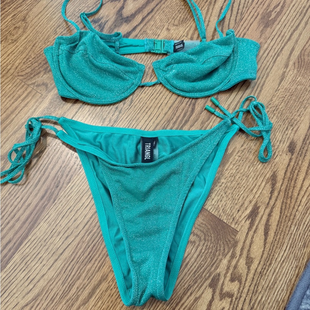 triangl swimwear Green Glitter Bikini Set